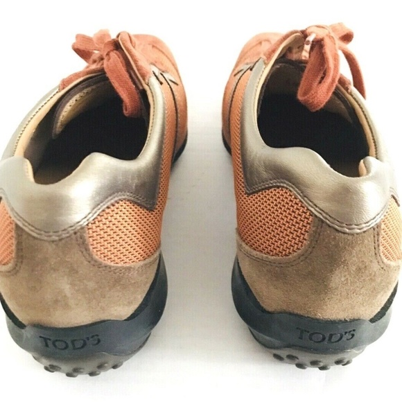 Tod's | Suede Lace Up Mesh Shoes Womens Size 40 Orange Pointy Toe Casual - Picture 7 of 10